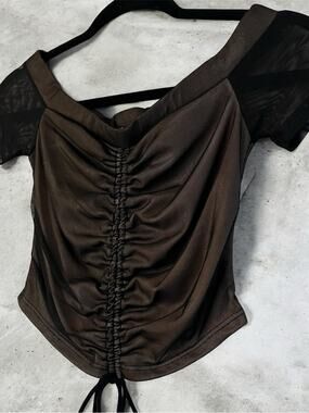 Ruched Brown Mesh Women’s Top